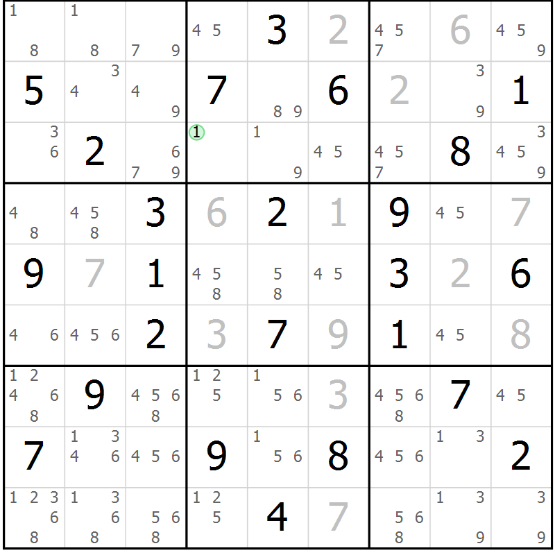 Position des candidats pour la solution de la Gr 42 page 45 du magazine de sudoku Maestro n° 085