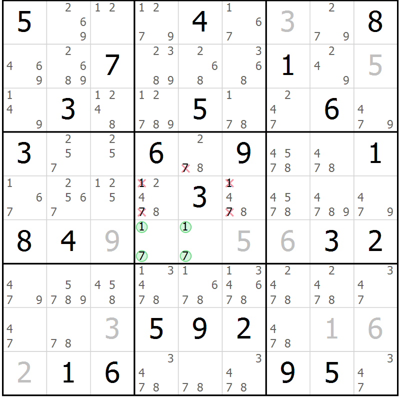 Position des candidats pour la solution de la Gr 43 page 46 du magazine de sudoku Maestro n° 085