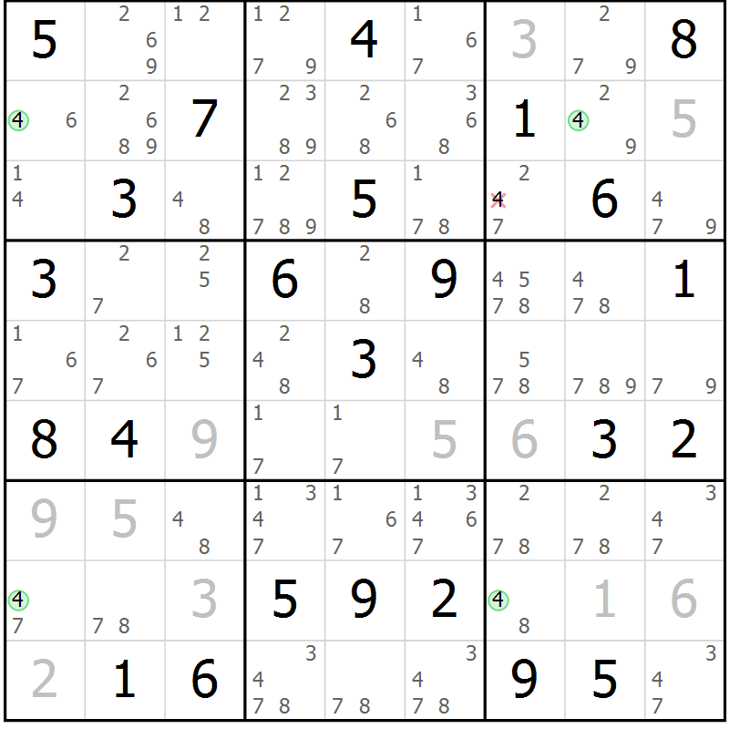 Position des candidats pour la solution de la Gr 43 page 46 du magazine de sudoku Maestro n° 085