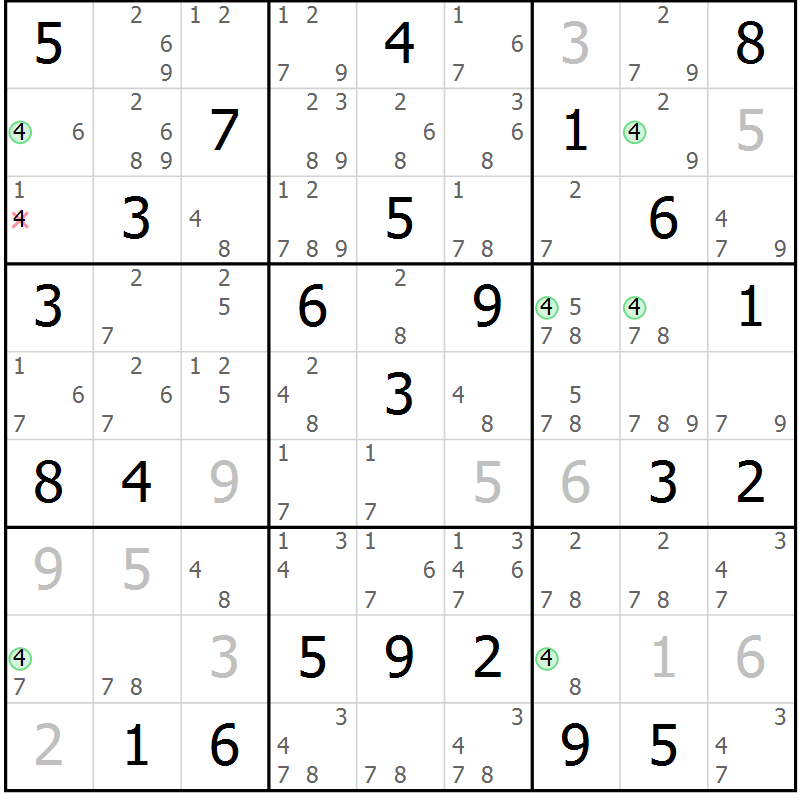 Position des candidats pour la solution de la Gr 43 page 46 du magazine de sudoku Maestro n° 085