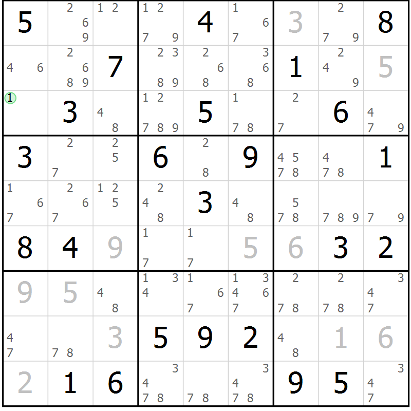 Position des candidats pour la solution de la Gr 43 page 46 du magazine de sudoku Maestro n° 085