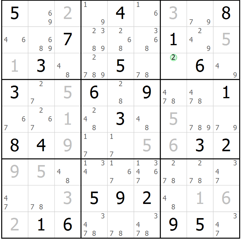 Position des candidats pour la solution de la Gr 43 page 46 du magazine de sudoku Maestro n° 085