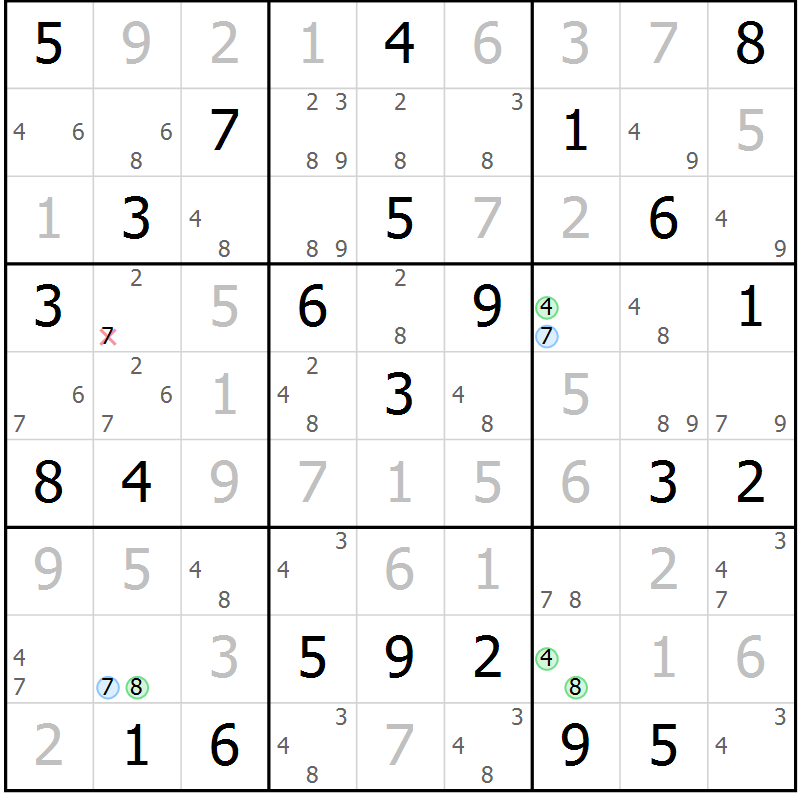 Position des candidats pour la solution de la Gr 43 page 46 du magazine de sudoku Maestro n° 085