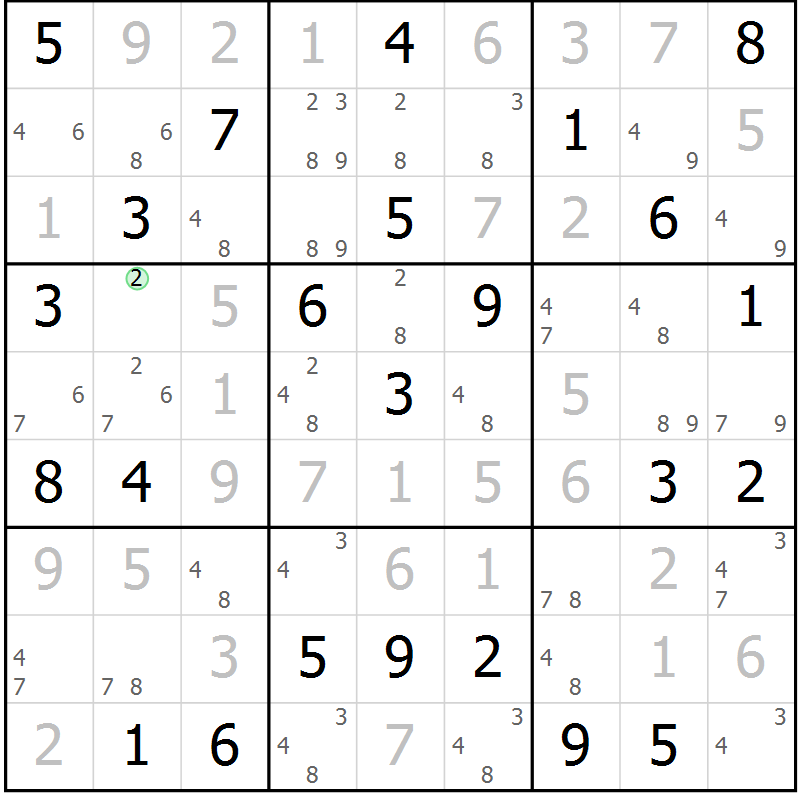 Position des candidats pour la solution de la Gr 43 page 46 du magazine de sudoku Maestro n° 085
