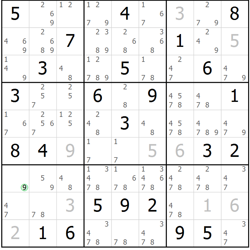Position des candidats pour la solution de la Gr 43 page 46 du magazine de sudoku Maestro n° 085