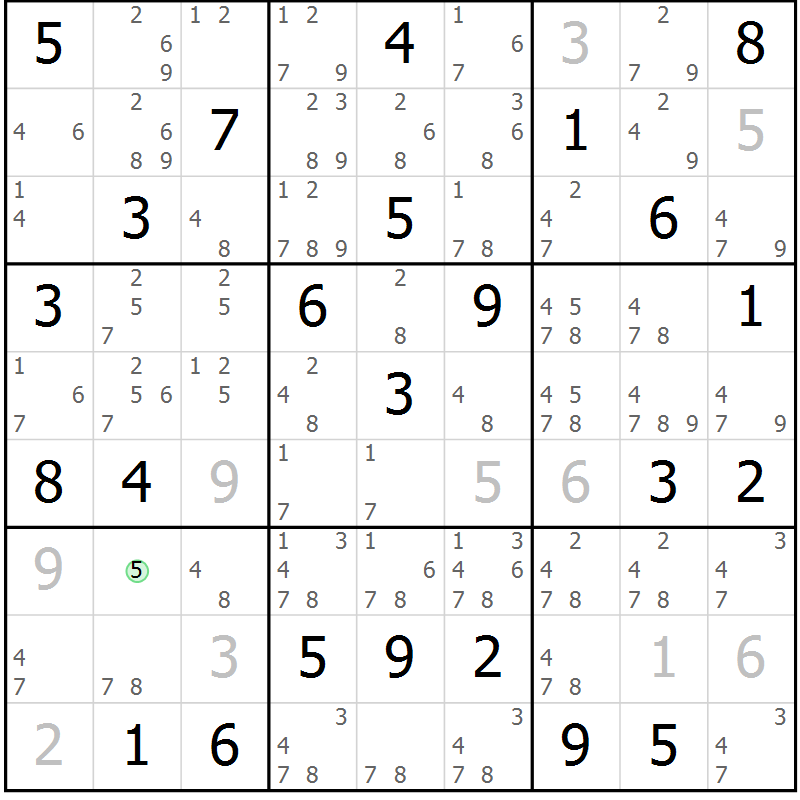 Position des candidats pour la solution de la Gr 43 page 46 du magazine de sudoku Maestro n° 085