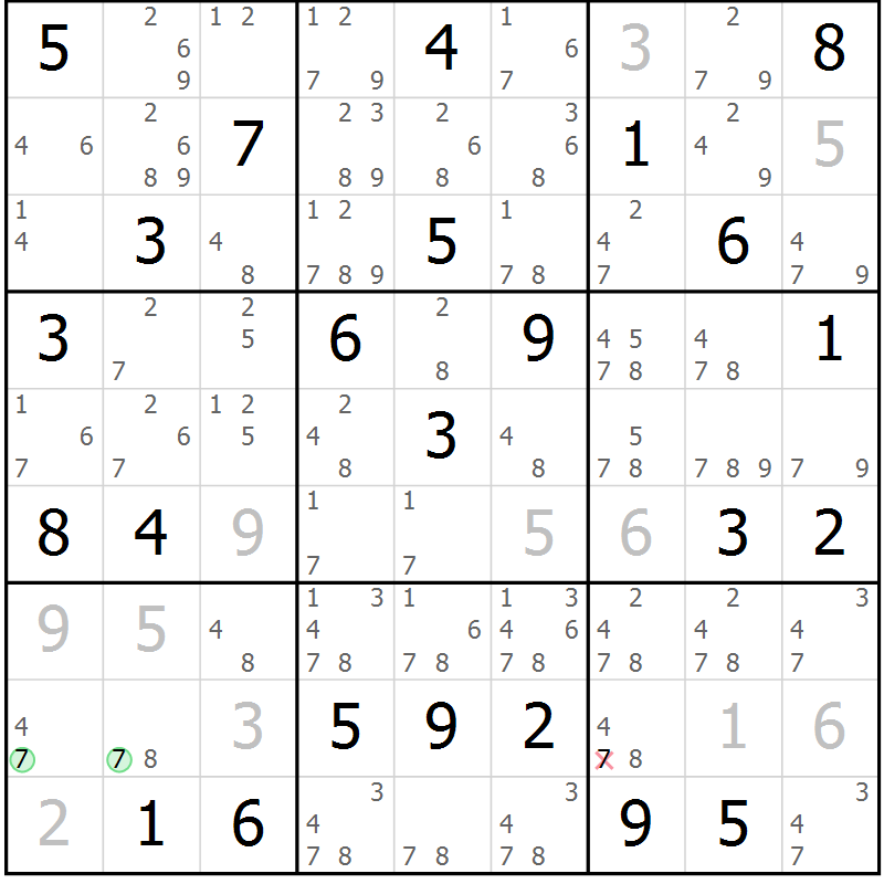Position des candidats pour la solution de la Gr 43 page 46 du magazine de sudoku Maestro n° 085