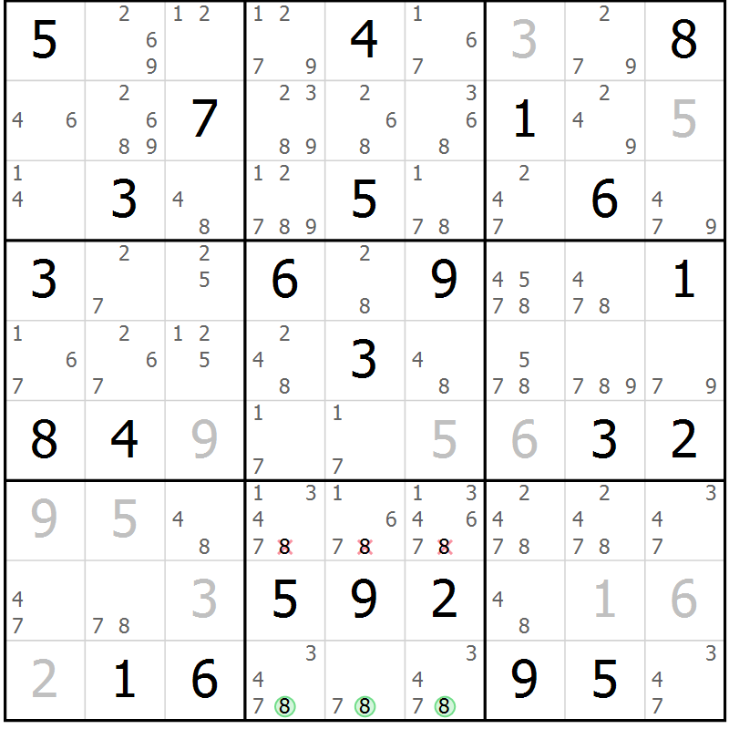 Position des candidats pour la solution de la Gr 43 page 46 du magazine de sudoku Maestro n° 085