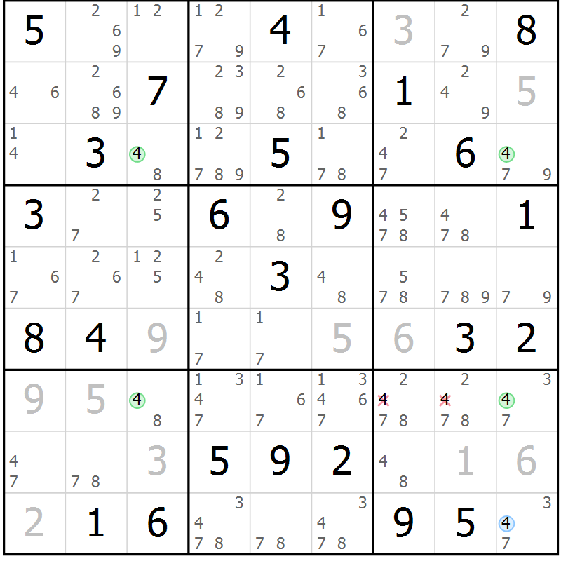 Position des candidats pour la solution de la Gr 43 page 46 du magazine de sudoku Maestro n° 085