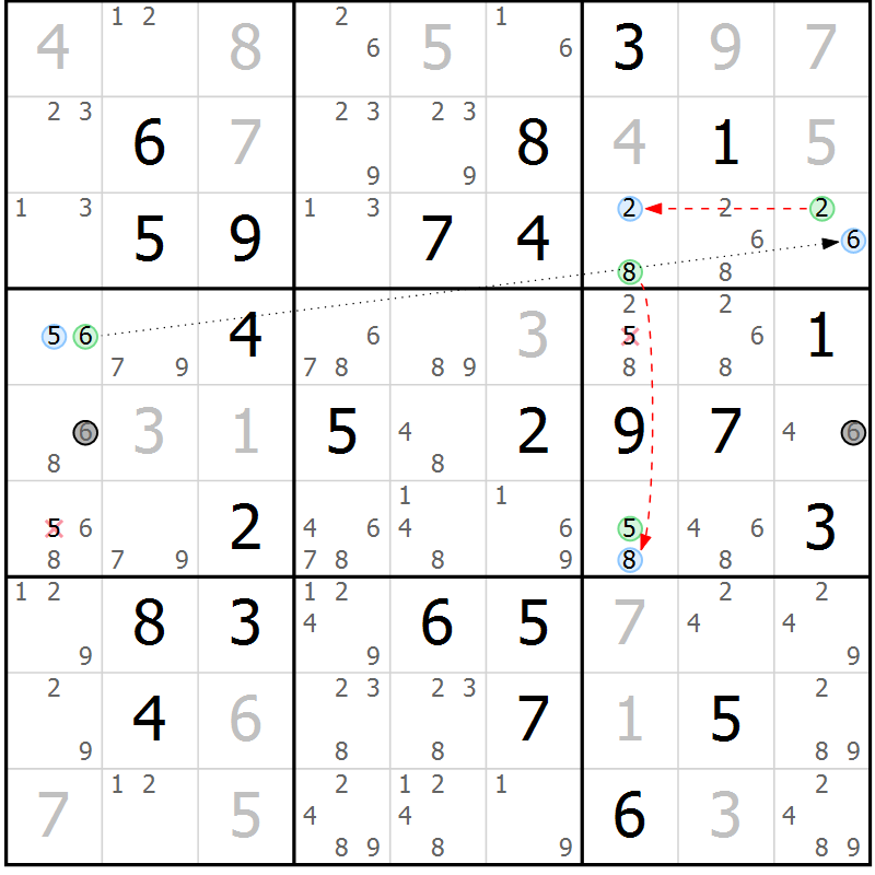 Position des candidats pour la solution de la Gr 44 page 47 du magazine de sudoku Maestro n° 085