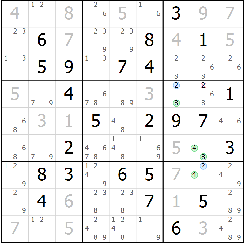 Position des candidats pour la solution de la Gr 44 page 47 du magazine de sudoku Maestro n° 085