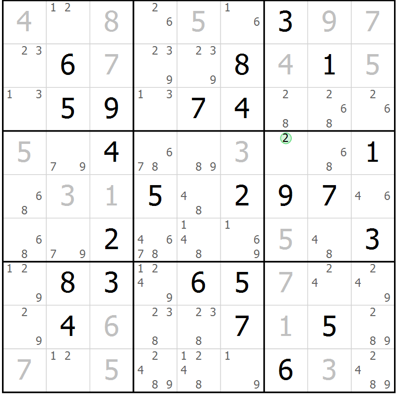 Position des candidats pour la solution de la Gr 44 page 47 du magazine de sudoku Maestro n° 085
