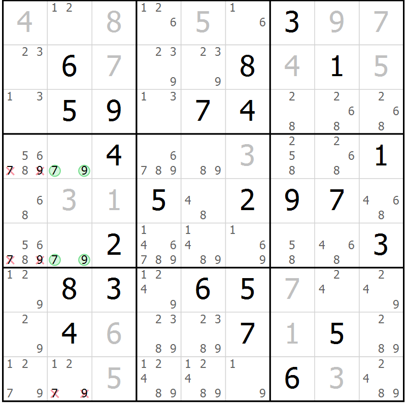 Position des candidats pour la solution de la Gr 44 page 47 du magazine de sudoku Maestro n° 085