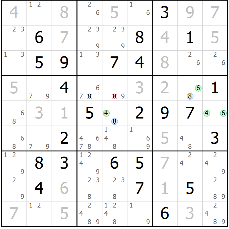 Position des candidats pour la solution de la Gr 44 page 47 du magazine de sudoku Maestro n° 085