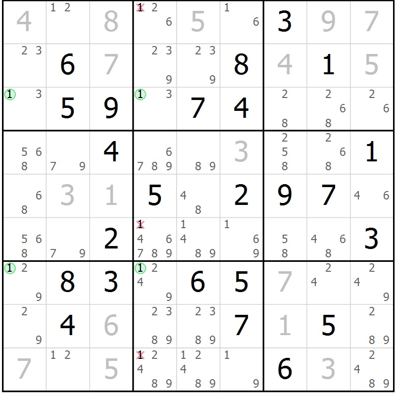 Position des candidats pour la solution de la Gr 44 page 47 du magazine de sudoku Maestro n° 085
