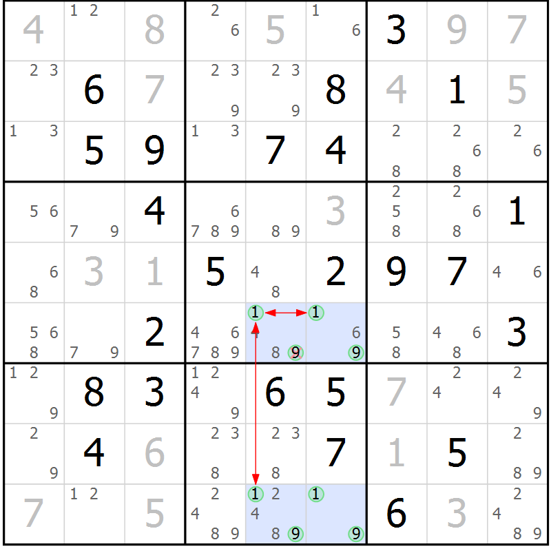 Position des candidats pour la solution de la Gr 44 page 47 du magazine de sudoku Maestro n° 085