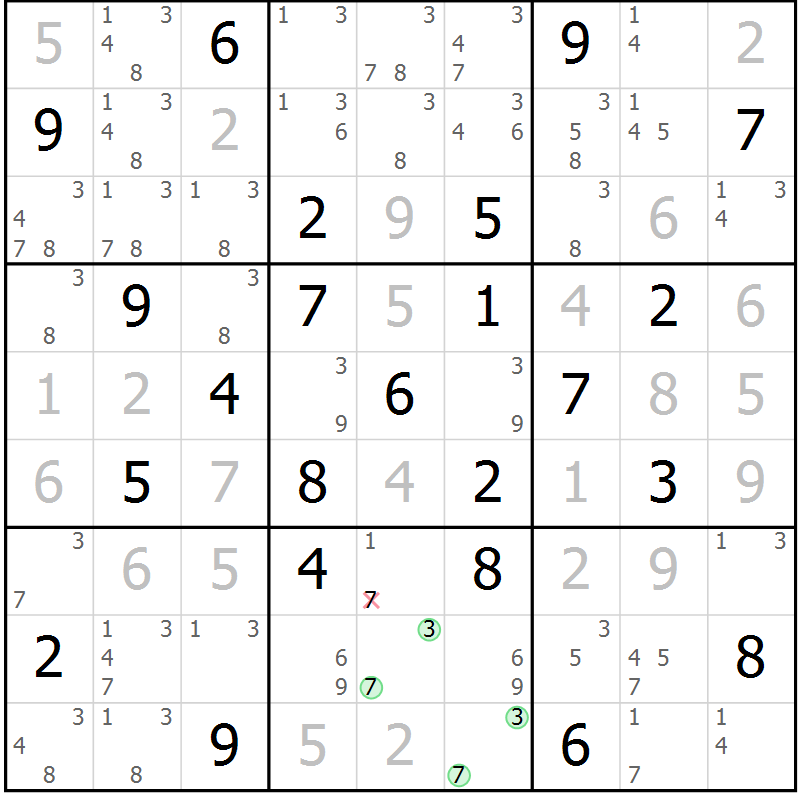 Position des candidats pour la solution de la Gr 45 page 48 du magazine de sudoku Maestro n° 085