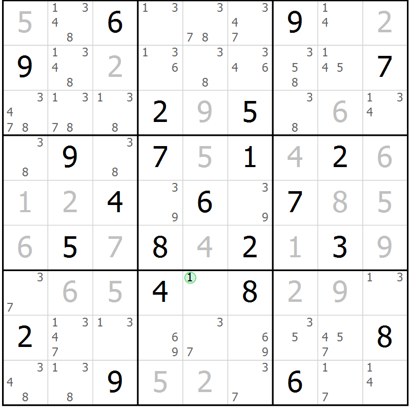 Position des candidats pour la solution de la Gr 45 page 48 du magazine de sudoku Maestro n° 085