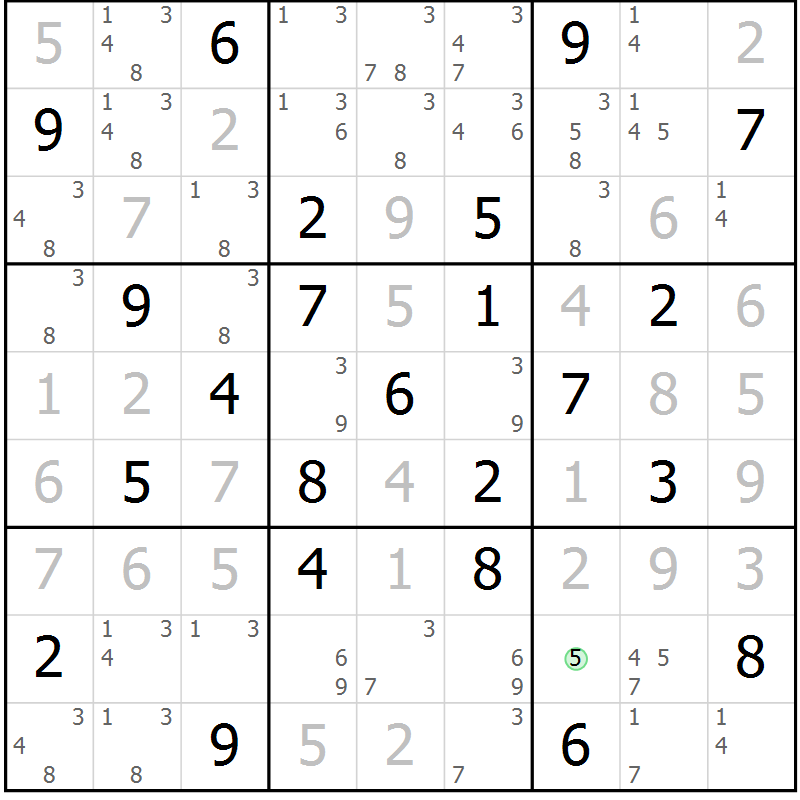 Position des candidats pour la solution de la Gr 45 page 48 du magazine de sudoku Maestro n° 085