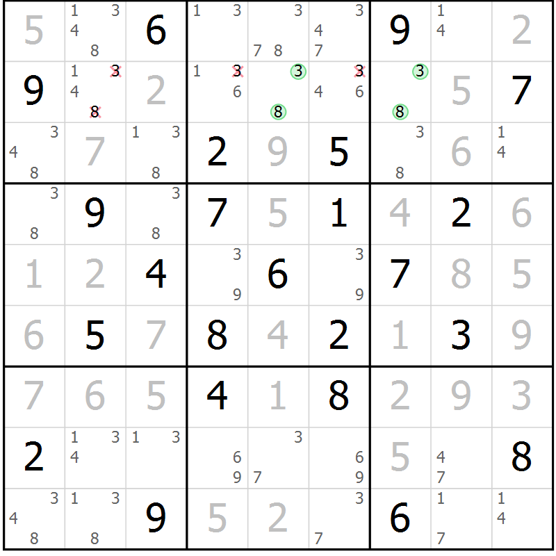 Position des candidats pour la solution de la Gr 45 page 48 du magazine de sudoku Maestro n° 085