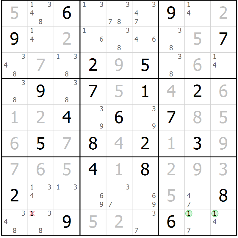 Position des candidats pour la solution de la Gr 45 page 48 du magazine de sudoku Maestro n° 085