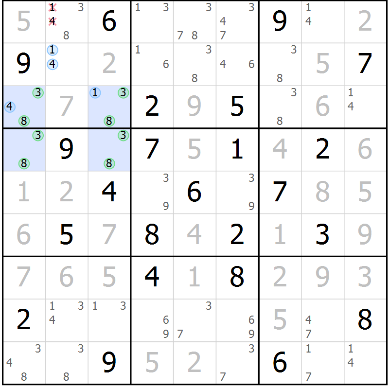 Position des candidats pour la solution de la Gr 45 page 48 du magazine de sudoku Maestro n° 085