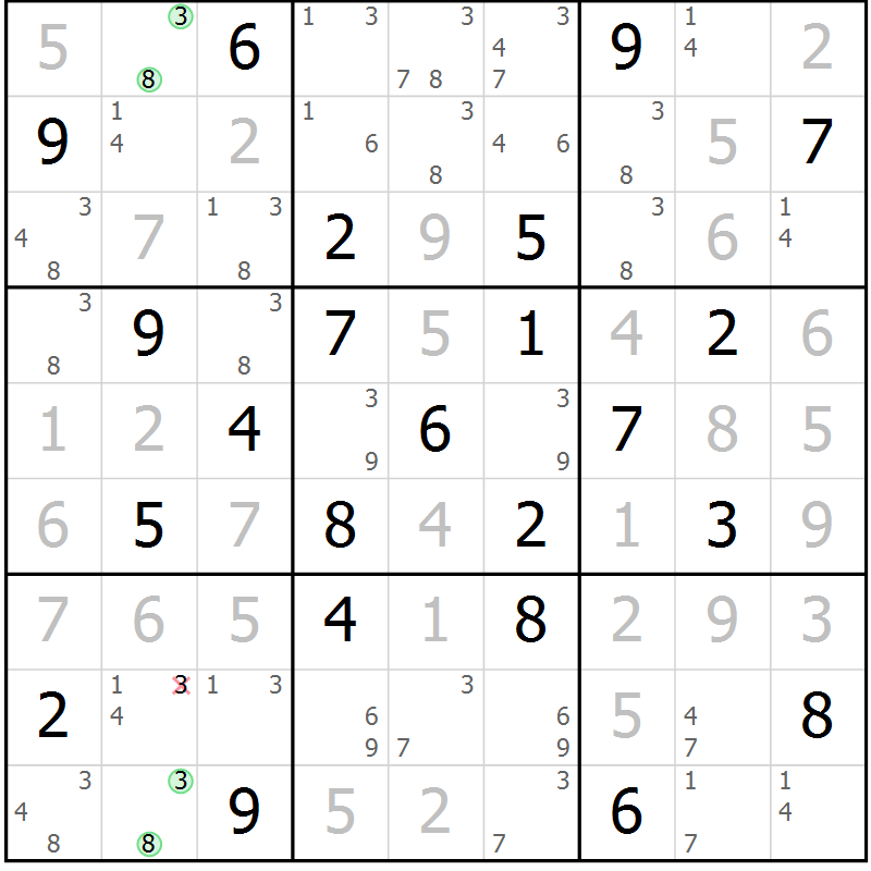 Position des candidats pour la solution de la Gr 45 page 48 du magazine de sudoku Maestro n° 085