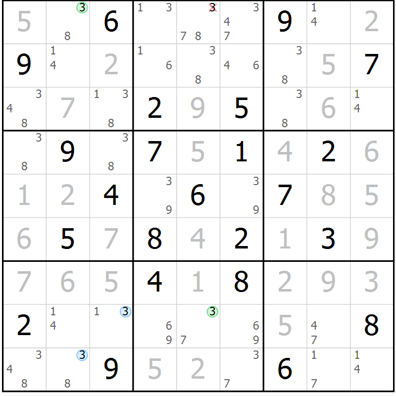 Position des candidats pour la solution de la Gr 45 page 48 du magazine de sudoku Maestro n° 085