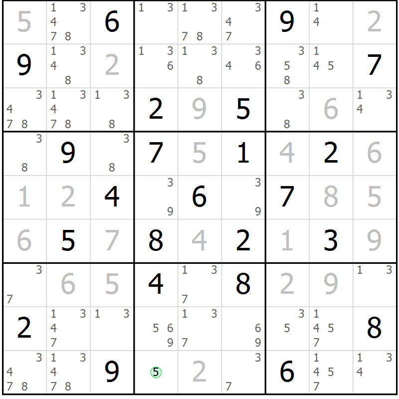 Position des candidats pour la solution de la Gr 45 page 48 du magazine de sudoku Maestro n° 085