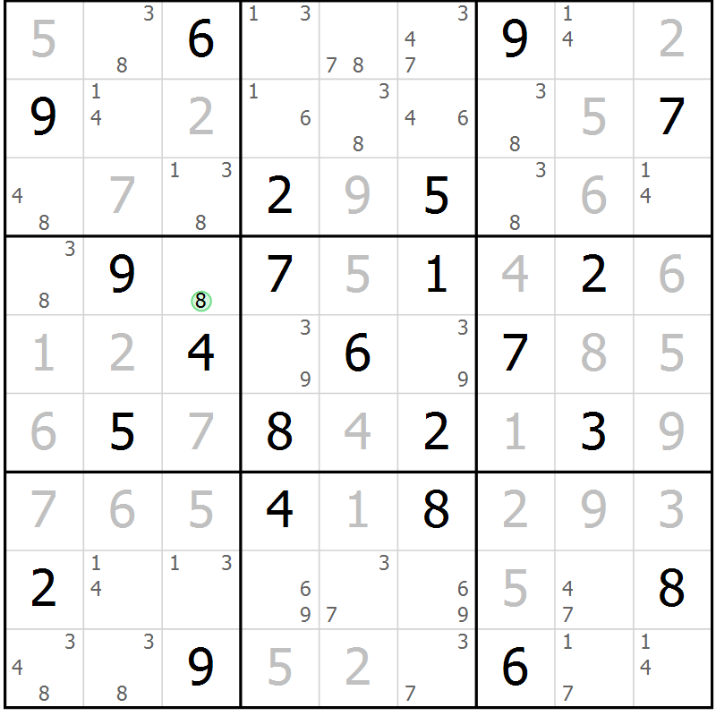 Position des candidats pour la solution de la Gr 45 page 48 du magazine de sudoku Maestro n° 085