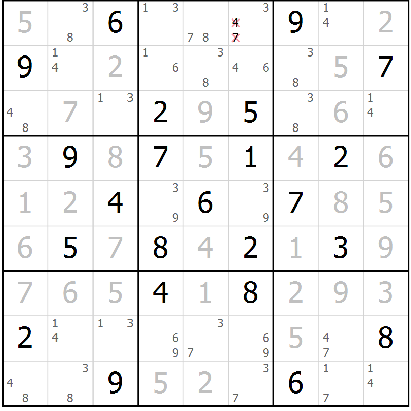 Position des candidats pour la solution de la Gr 45 page 48 du magazine de sudoku Maestro n° 085