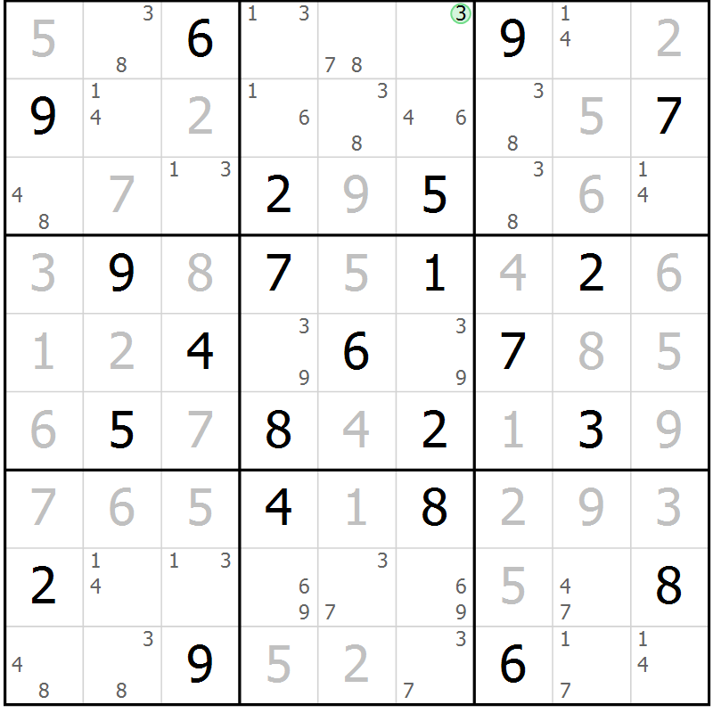 Position des candidats pour la solution de la Gr 45 page 48 du magazine de sudoku Maestro n° 085