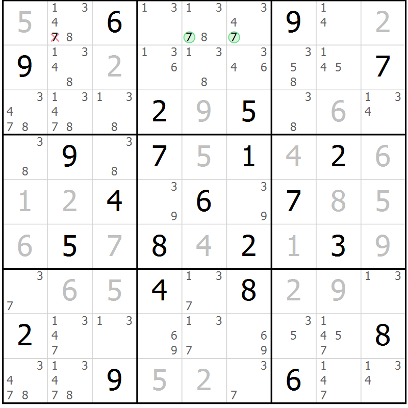 Position des candidats pour la solution de la Gr 45 page 48 du magazine de sudoku Maestro n° 085