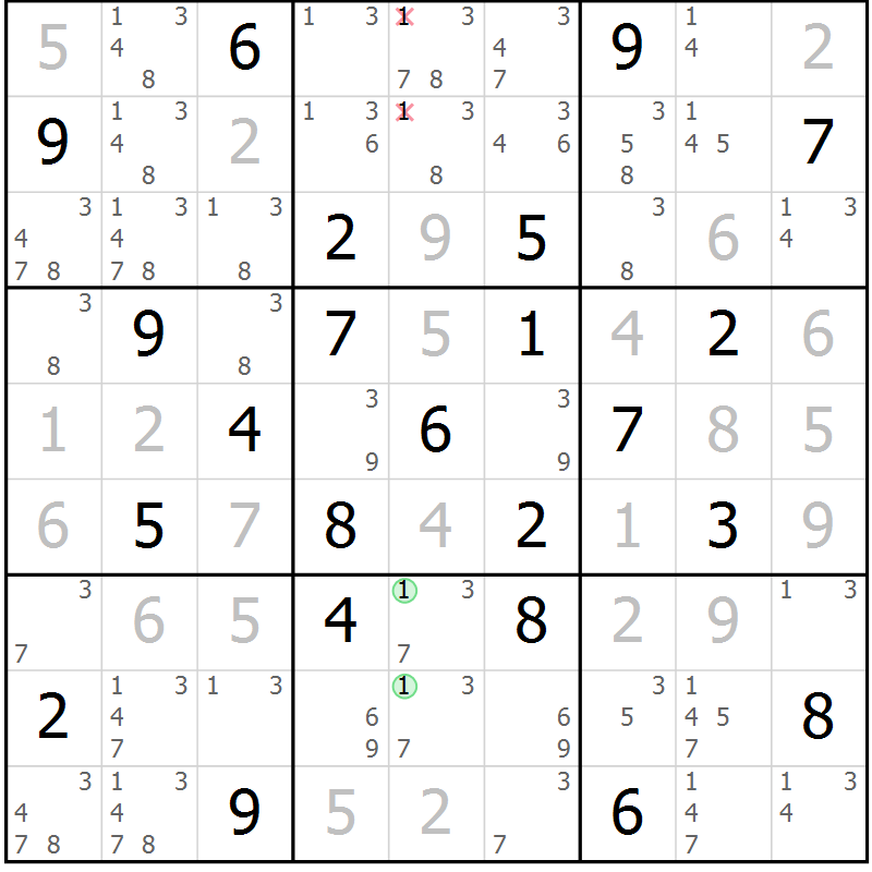 Position des candidats pour la solution de la Gr 45 page 48 du magazine de sudoku Maestro n° 085