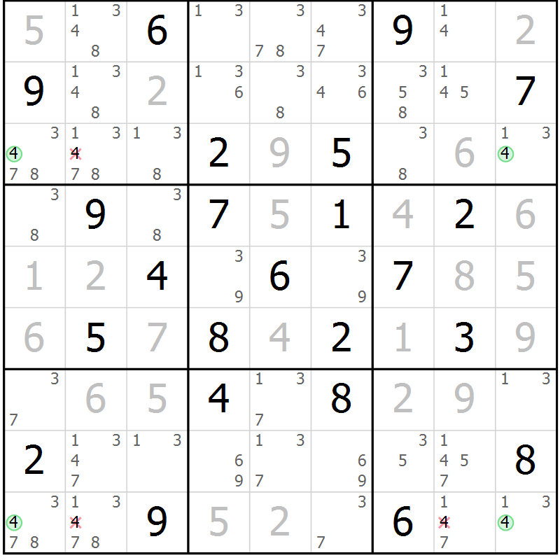 Position des candidats pour la solution de la Gr 45 page 48 du magazine de sudoku Maestro n° 085