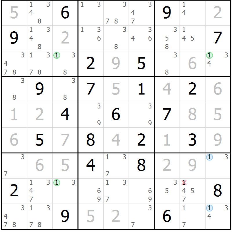 Position des candidats pour la solution de la Gr 45 page 48 du magazine de sudoku Maestro n° 085