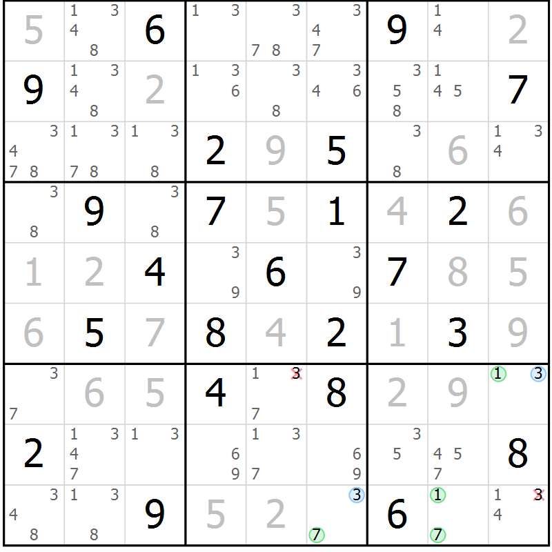 Position des candidats pour la solution de la Gr 45 page 48 du magazine de sudoku Maestro n° 085