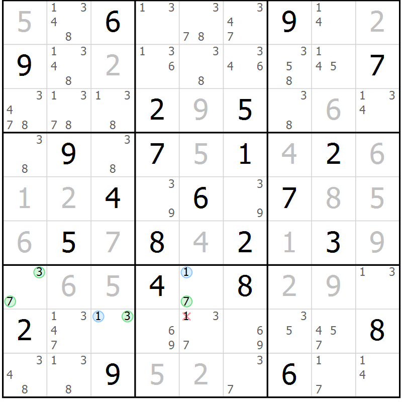 Position des candidats pour la solution de la Gr 45 page 48 du magazine de sudoku Maestro n° 085