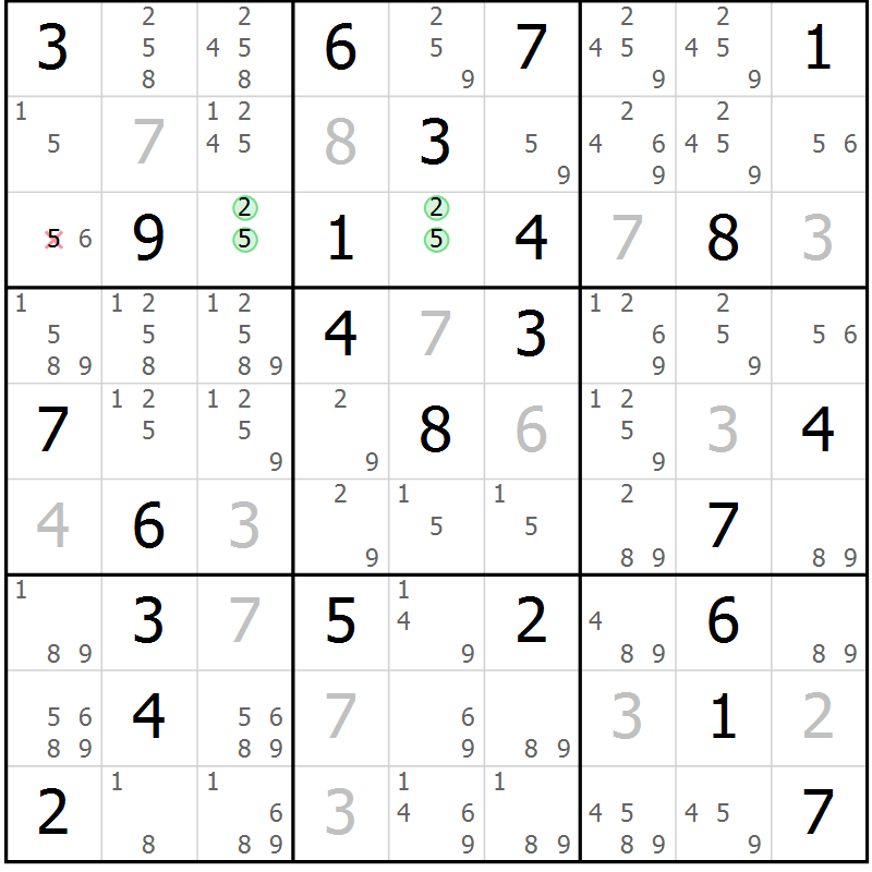 Position des candidats pour la solution de la Gr 46 page 49 du magazine de sudoku Maestro n° 085