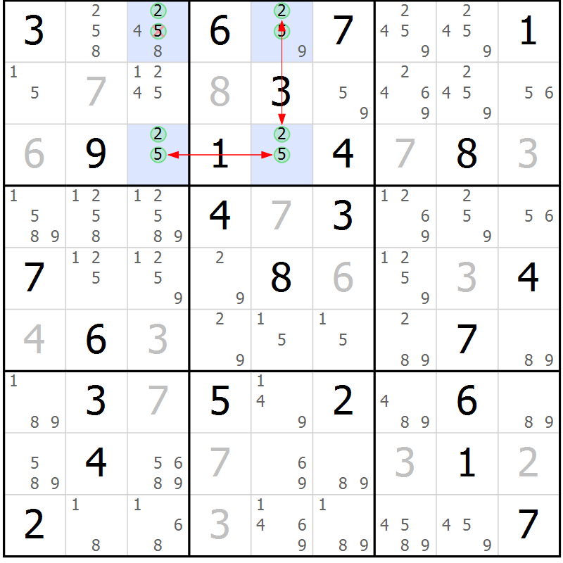 Position des candidats pour la solution de la Gr 46 page 49 du magazine de sudoku Maestro n° 085