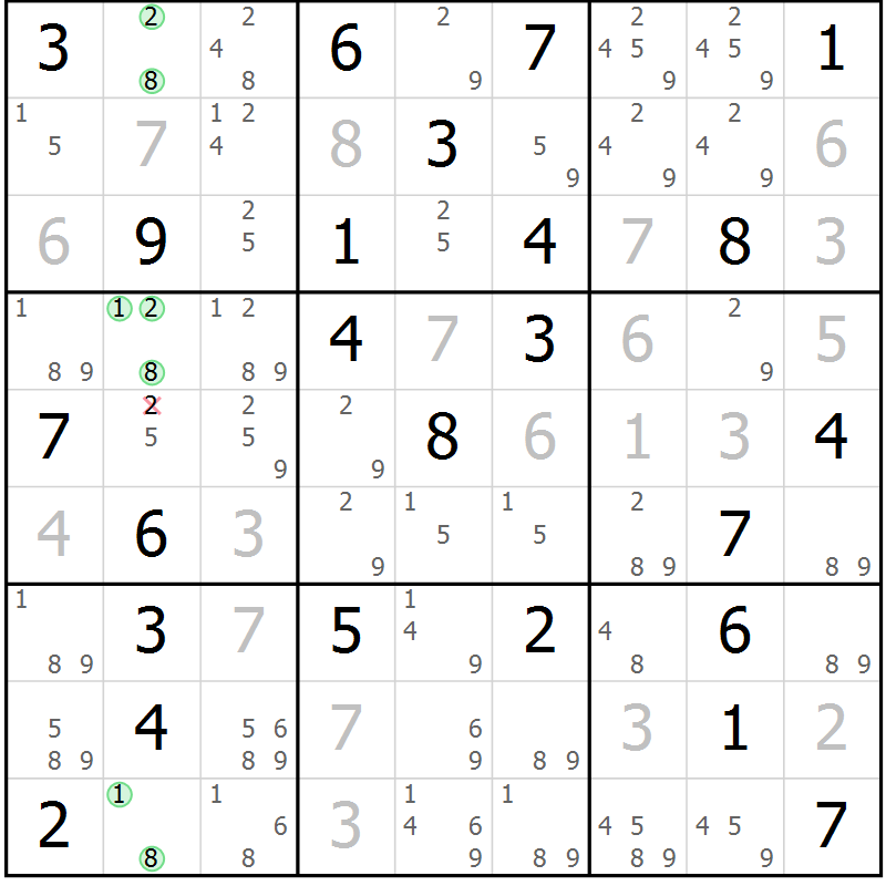 Position des candidats pour la solution de la Gr 46 page 49 du magazine de sudoku Maestro n° 085