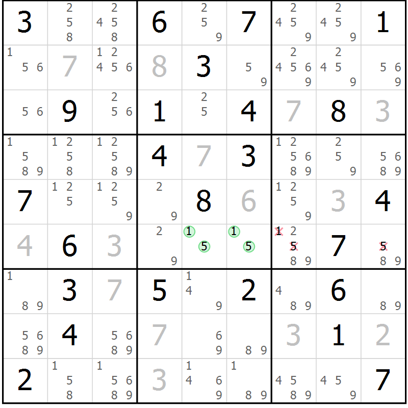 Position des candidats pour la solution de la Gr 46 page 49 du magazine de sudoku Maestro n° 085