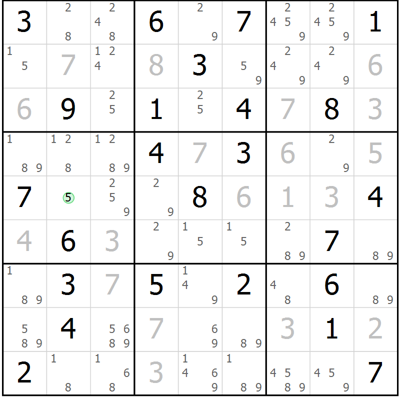 Position des candidats pour la solution de la Gr 46 page 49 du magazine de sudoku Maestro n° 085