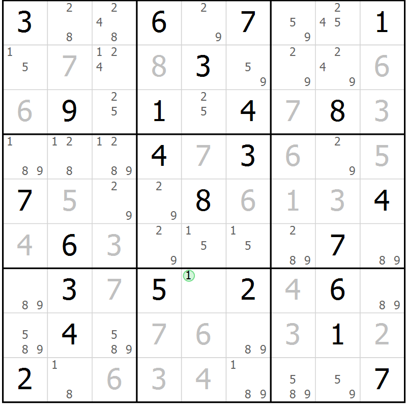 Position des candidats pour la solution de la Gr 46 page 49 du magazine de sudoku Maestro n° 085