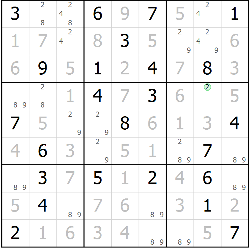 Position des candidats pour la solution de la Gr 46 page 49 du magazine de sudoku Maestro n° 085