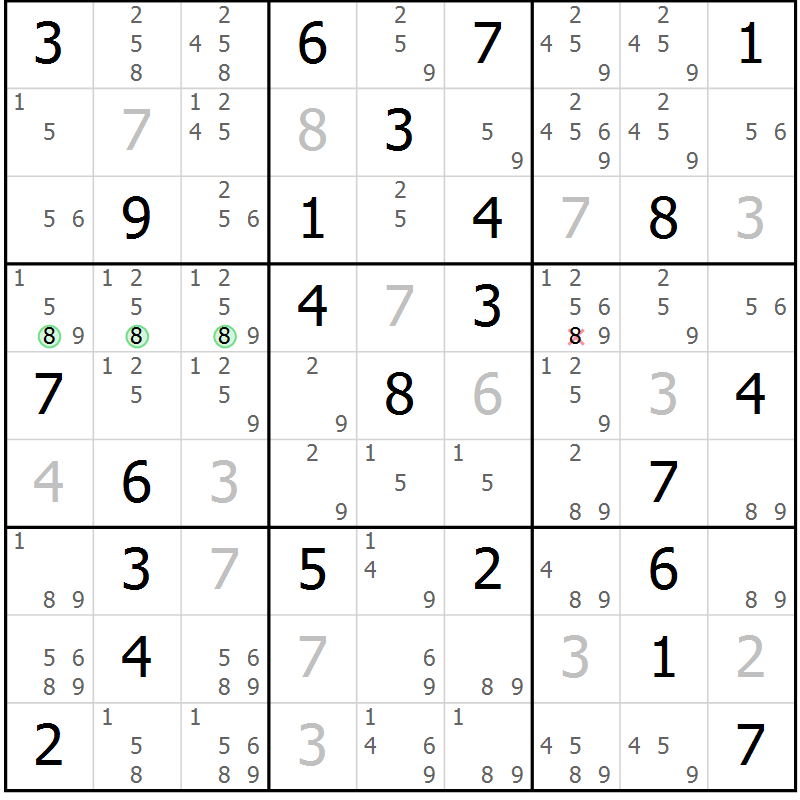 Position des candidats pour la solution de la Gr 46 page 49 du magazine de sudoku Maestro n° 085