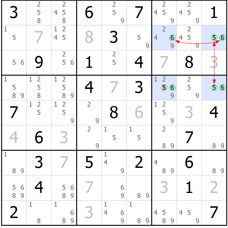 Position des candidats pour la solution de la Gr 46 page 49 du magazine de sudoku Maestro n° 085