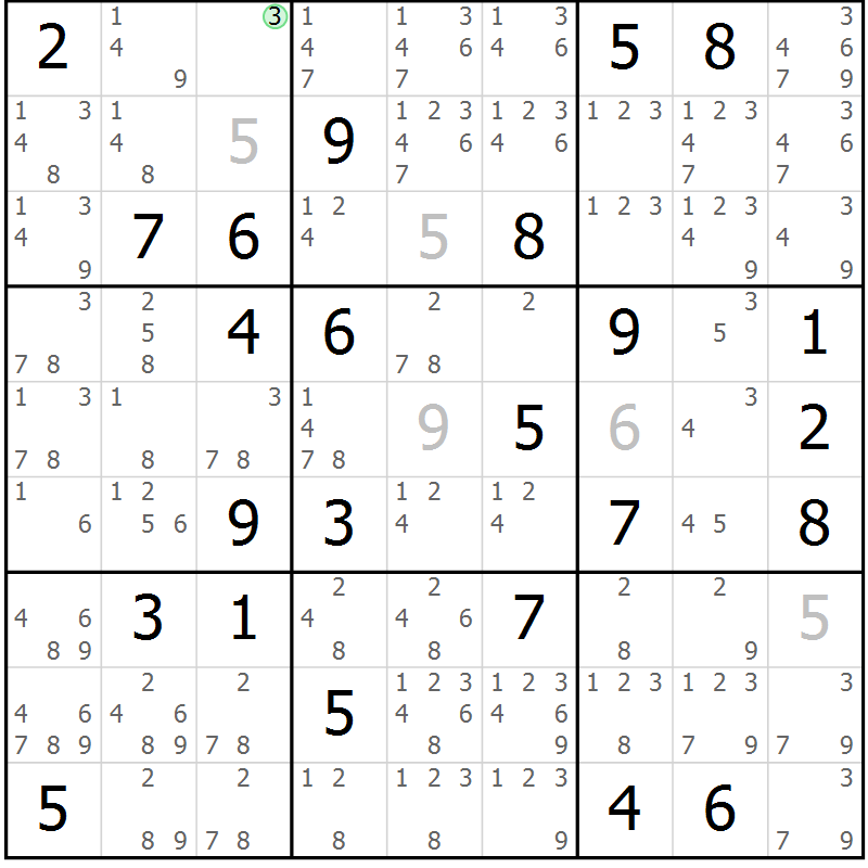Position des candidats pour la solution de la Gr 47 page 50 du magazine de sudoku Maestro n° 085