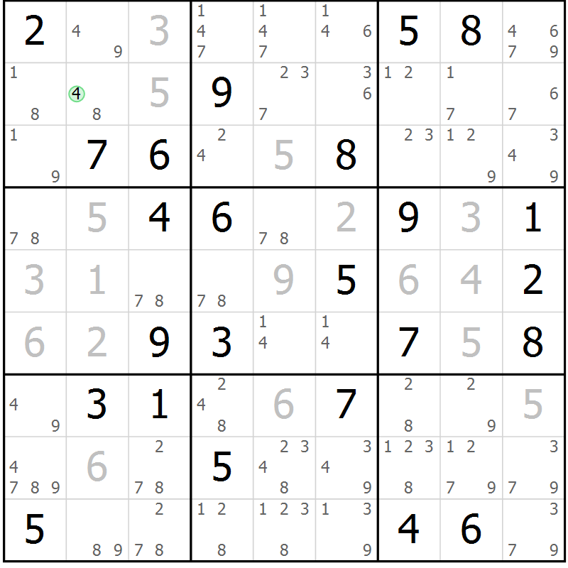 Position des candidats pour la solution de la Gr 47 page 50 du magazine de sudoku Maestro n° 085