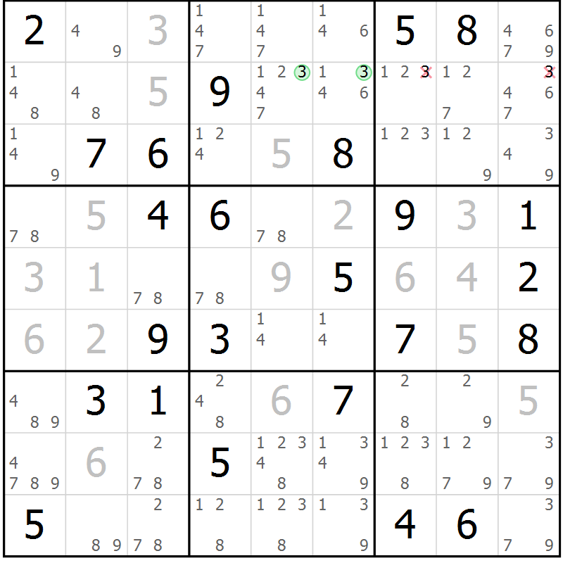 Position des candidats pour la solution de la Gr 47 page 50 du magazine de sudoku Maestro n° 085
